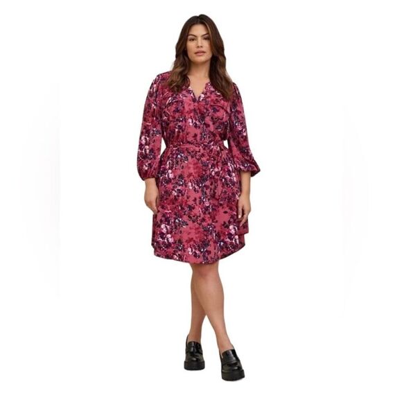 NWT Torrid Pink‎ & Purple Floral Mini Studio Crepe de Chine Shirt Dress Size 4 - Picture 1 of 10